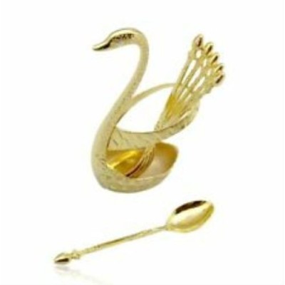 Lot de 6 petites Cuillères Lux Decoration Cygne Dorée