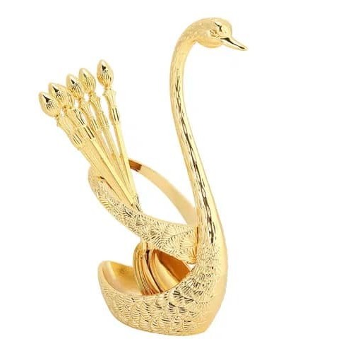 Lot de 6 petites Cuillères Lux Decoration Cygne Dorée 2