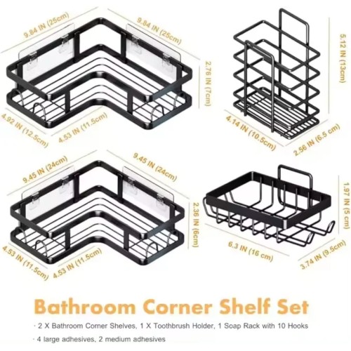 Étagère d'angle murale pour salle de bain, sans perçage 5pcs 2