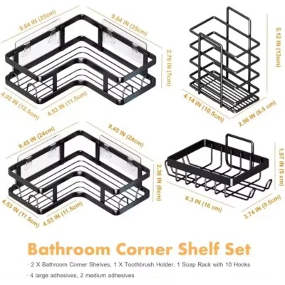 Étagère d'angle murale pour salle de bain, sans perçage 5pcs