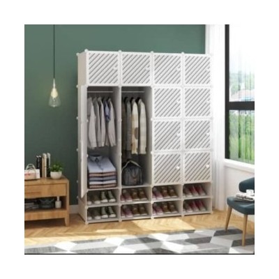 Armoire 4 battants avec double rangement de chaussures - blanche